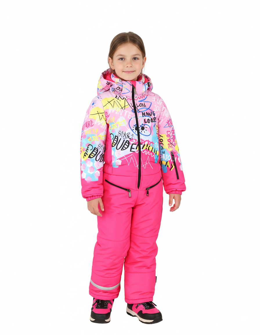 Stylish children’s ski overall with unique Pilguni prints, built for freedom of movement