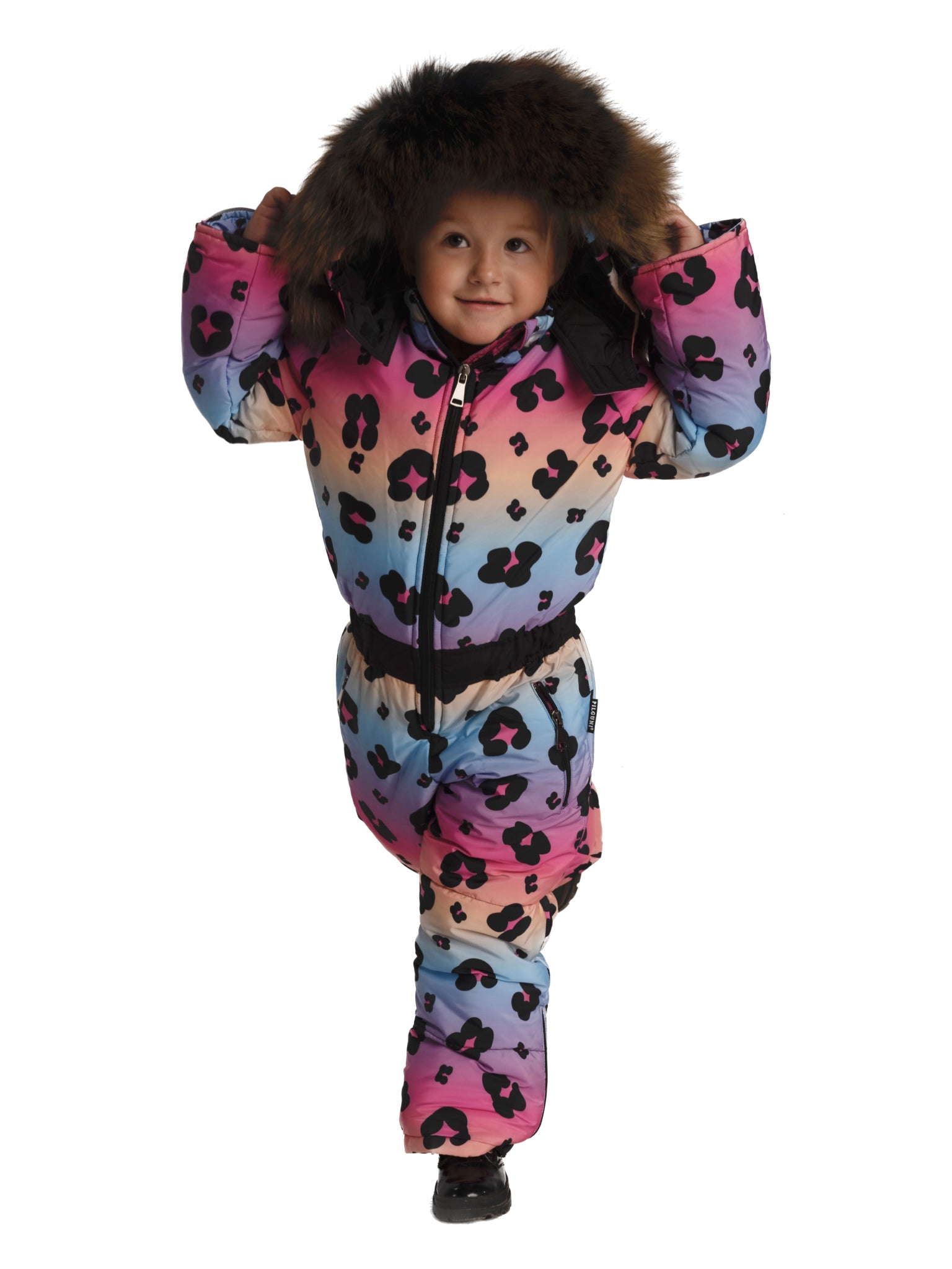 Stylish children’s ski overall with unique Pilguni prints, built for freedom of movement