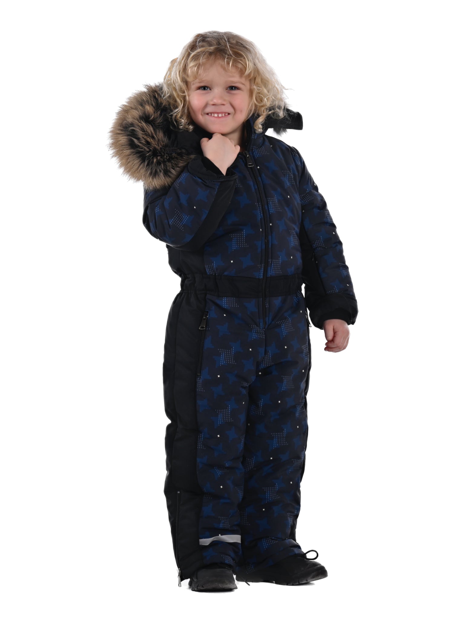 Stylish children’s ski overall with unique Pilguni prints, built for freedom of movement